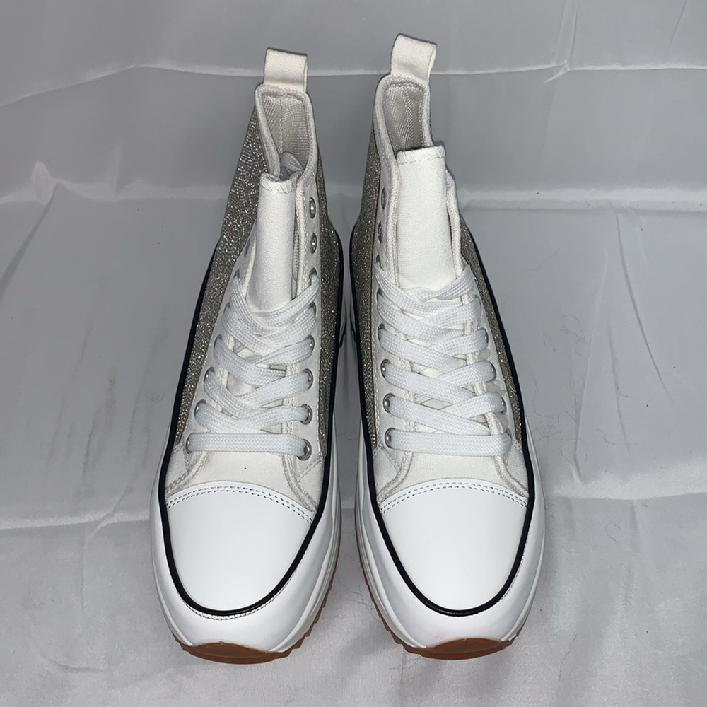 SILVER RHINESTONE HIGH TOP CANVAS SNEAKERS - Picture 3 of 6